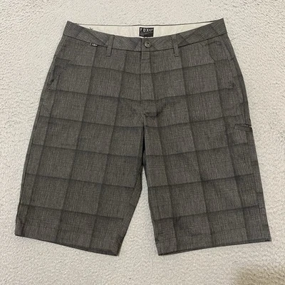 Fox Racing Shorts Men's 32 Gray Plaid Embroidered Slash Pocket Meas 34x11" - Image 1 of 4