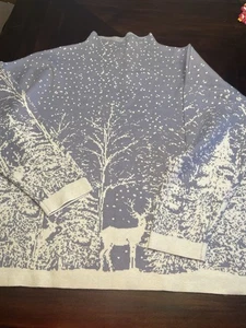 Tahari 3X Deer Winter Blue White Sweater Winter - Picture 1 of 4