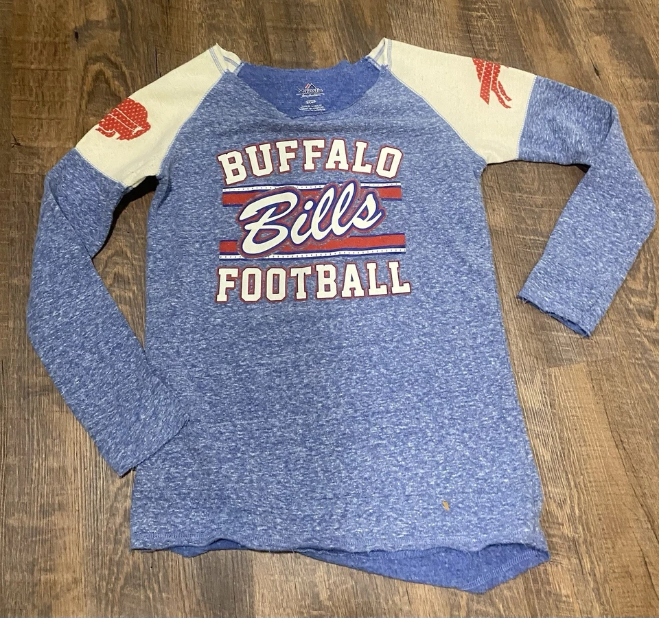 Sudadera pequeña para mujer fuera del hombro Buffalo Bills azul marino Foto 1 de 4