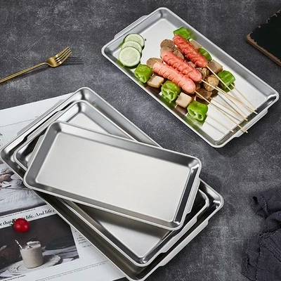 Stainless Steel Food Storage Tray for BBQ Pastries Fruits with Smooth Edges - Image 1 of 4