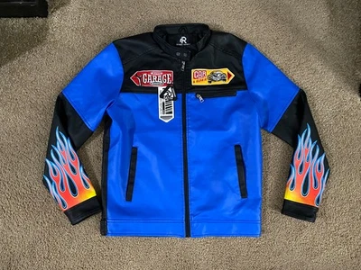 Refinery Republic Racing Woven Pu Jacket Mens S Blue Black Hotspeed Auto Garage - Image 1 of 4