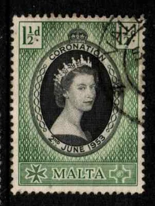 USED " QUEEN ELIZABETH II - CORONATION " MALTA 1953 - Picture 1 of 2
