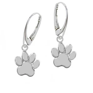 Pfoten Klapp-Brisur Ohrringe 925 Sterling Silber Pfote Hund Katze Ohrhänger - Bild 1 von 3