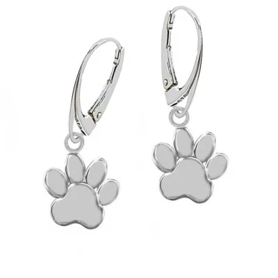 Pfoten Klapp-Brisur Ohrringe 925 Sterling Silber Pfote Hund Katze  Ohrhänger - Bild 1 von 3