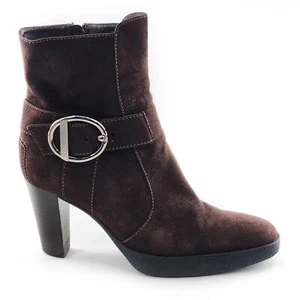 TOD'S Brown Suede High Heel Ankle Boots Zip Size 8.5 - Picture 1 of 8