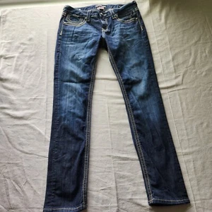 Rerock Express Jeans Womens 30 Dark Blue Skinny Contrast Stitching Stretch 33x32 - Picture 1 of 18