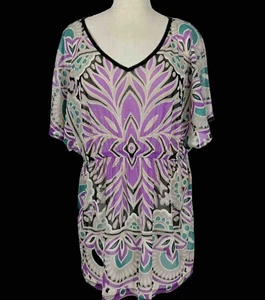 Alfani Overlay Top Size L Purple Mandala Print Sheer Knit V-neck - Picture 1 of 9