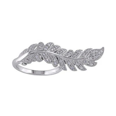 Anillo de plumas de diamantes redondos naturales de 1/5 quilate enchapado en rodio - plata de ley Foto 1 de 2