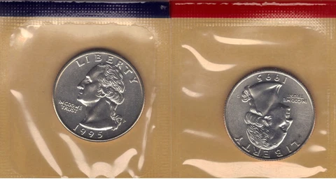 1995-P&D UNCIRCULATED WASHINGTON QUARTERS IN MINT CELLO (2 COINS) Cover