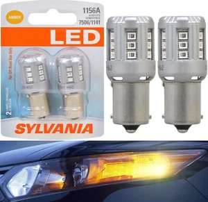 Sylvania Premium LED Light 1156 Amber Orange Two Bulbs Front Turn Signal Upgrade - Picture 1 of 12