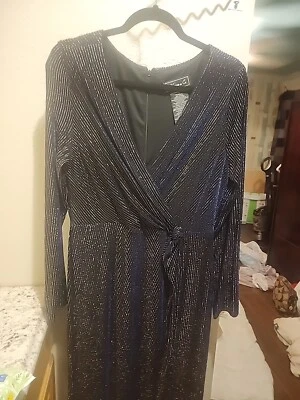 Vestido de Noche Morgan & Co Vestido Manga Larga Negro Brillante Cuello en V Nuevo con Etiquetas Talla 24 Foto 1 de 4