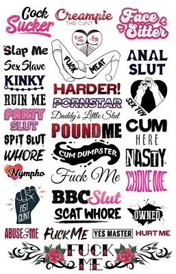 33 Temporary Tattoos Sheet Adult BDSM Cuckold Hotwife Swingers Kinky Naughty Sex - Image 1 of 4