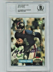Y.A. Tittle AUTO Signed 1992 Topps Stadium Club QB Legends BAS Beckett NY Giants - Picture 1 of 2