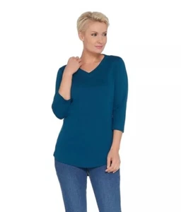 Isaac Mizrahi Live! Essentials Pima Cotton 3/4 Sleeve Tunic Sea Blue XXS A278784 - Picture 1 of 1