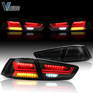 2008-2018 Mitsubishi Lancer EVO X Sedan 4DR Full Smoke LED Brake Tail Light Pair - Picture 1 of 12