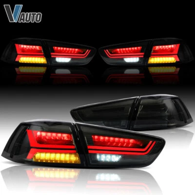 2008-2018 Mitsubishi Lancer EVO X Sedan 4DR Full Smoke LED Brake Tail Light Pair - Image 1 of 4
