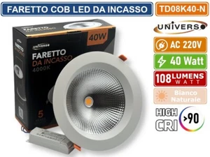 FARTETTO COB LED DA INCASSO ROTONDO 40W DOWNLIGHT COLORE BIANCO CRI 90 4000K - Foto 1 di 5