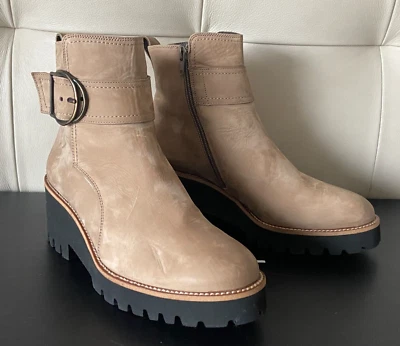 NEW PAUL GREEN Dynamic Nubuck Wedge Buckle Ankle Bootie Sz US 8 UK 5.5 - Beige - Image 1 of 4