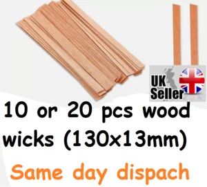 10 or 20 pcs wood wicks 130 x 13mm DIY for Soy or Paraffin wax Candle making UK - Picture 1 of 8