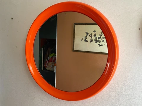 Vintage Mirror Space Age Mid Century Plastic Design Wall Atomic Pop Art Orange Cover