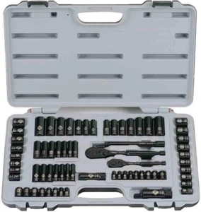 Stanley Mechanic Tool Set 69 Piece Black Chrome SAE Socket Ratchet Kit 14 38 - Picture 1 of 2