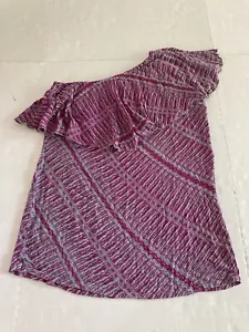 Vtg Balina Collection Women's One Shoulder Blouse sz L/XL Ruffles Gray/Fuchsia - Picture 1 of 8