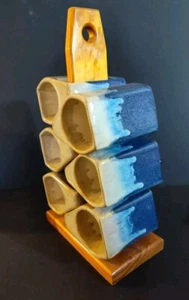 Vintage Padilla Kokopelli Mexican Pottery Mugs w/Wood Tree Stand Set of (6) - Picture 1 of 9