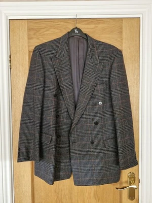 Jaeger Blazer herringbone Dark Grey Wool Sports Jacket Size 48L Double Brested  - Image 1 of 4