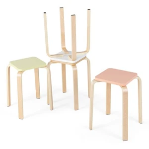 Set of 4 Square Backless Stools w/ 3-Screw Reinforced Design & 4 Solid Legs - Picture 1 of 10