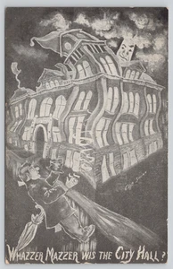 Postkarte "Spaßhaus" Was ist los mit Rathaus vom Künstler Cob Shinn - Bild 1 von 2