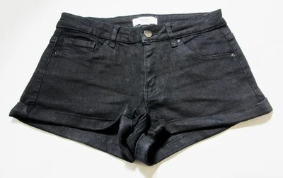 Forever 21 Black 26 Women's Mini Shorts Low Waist Pockets Cuffs Button Front - Image 1 of 3