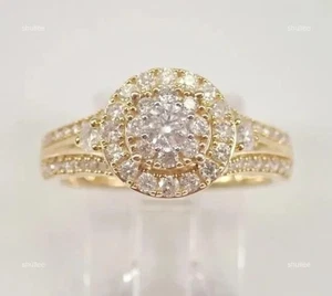 Wedding Gift for Wife ! 14k Yellow Gold Lab Grown Diamond Cluster Ring - Picture 1 of 18
