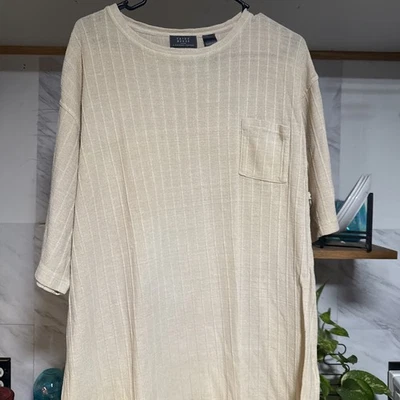 Camiseta vintage de los 90 de punto acanalado beige con bolsillo texturizado para hombre XXL ropa de calle minimalista Foto 1 de 4