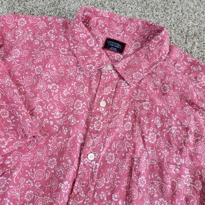 Untuckit Mens 3XL Red White AOP Floral Button Up Short Sleeve 100% Linen - Image 1 of 4