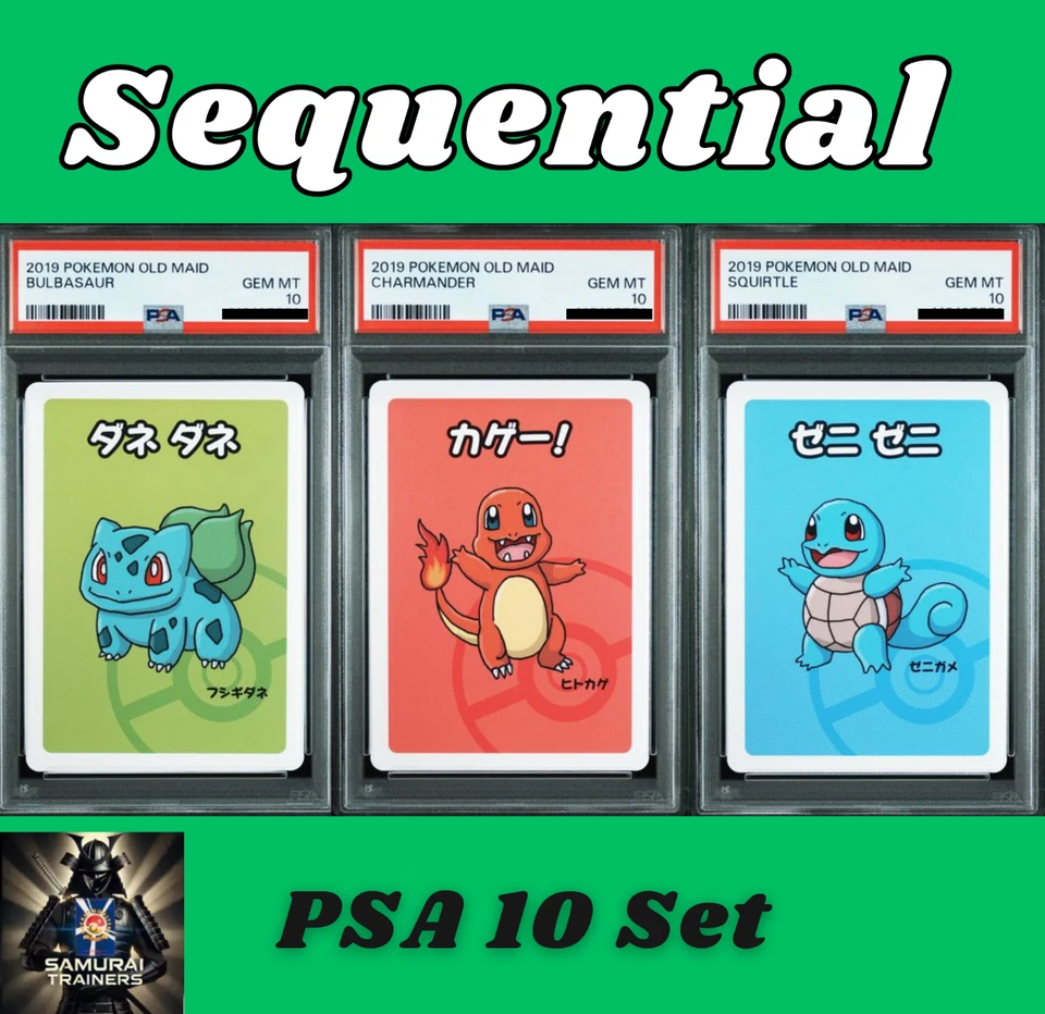 2019 Pokemon Center  Playing Old Maid Bulbasaur Charmander Squirtle PSA 10 Set - Image 1 of 1
