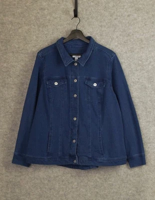 Denim & Co. D&Co. Cómoda Chaqueta Estilo Denim con Cuello Azul Oscuro Talla 2XL Foto 1 de 4