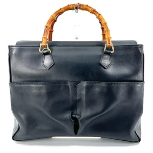 Gucci Bamboo Hand Bag Business bag A4 Leather Black Authentic 183T293 - Picture 1 of 24