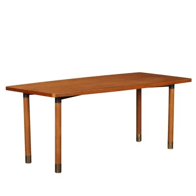 Table Vintage des Années 60 Bois de Teck Finitions en Laiton - Photo 1/4