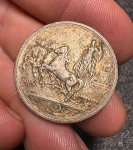 Moneta 2 Lire 1916 Argento Vittorio Emanuele III Quadriga Briosa Regno d’Italia - Picture 1 of 4