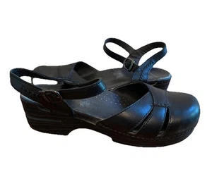 Dansko Maeve Sandals Size 42 US 11 11.5 Black Leather Mary Jane Clog Closed Toe - Picture 1 of 5