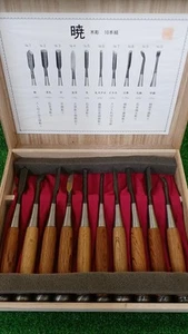 Japanese Nomi Chisel Vintage Old Retro Oire Tools Set of 10 Akatsuki in Box - Picture 1 of 4