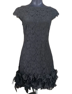 JESSICA SIMPSON Lace Dress Sz M Feathers Black Ruffles Whimsigoth Fairy Grunge - Image 1 of 4