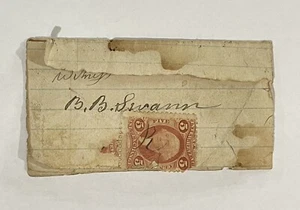 ¡Sello de 5 centavos de George Washington en nota manuscrita de 1872! Ephemera - Imagen 1 de 6