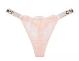 Victorias Secret Pink BRIDESMAID Bling Strap Thong Panty Size XS Floral Lace Bod - Picture 1 of 8
