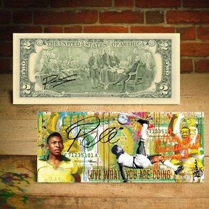 PELE Soccer Bicycle Kick The King $2 U.S. Bill Art HAND-SIGNED by Artist RENCY - Picture 1 of 3