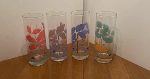Vintage 80's Highball Glasses Palm Trees Sun Shining Sailboats Peach Blue Set 4 - Picture 1 of 14