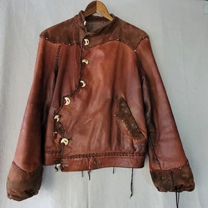Native Made Leather Jacket Women Small Horn Buttons Beads Wool Lining Canada - Picture 1 of 12