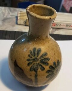 Vintage 4.25" Japanese Style Miniature Vase Bottle Style Pottery Dandelion Art