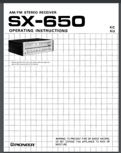 Pioneer SX-650 Receiver Owners Manual 9 pages comb bound gloss protective cover