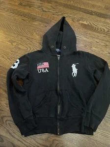 Kids Polo Ralph Lauren USA Hooded Sweatshirt Black Size Medium - Picture 1 of 6